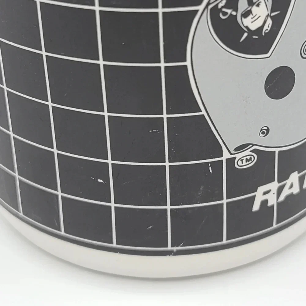 Vintage 90s Los Angeles Raiders Mug 8 ounce Ceramic White Black Silver NFL